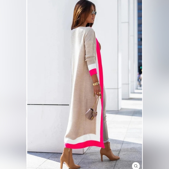 "CERSEI" ITALIAN DESIGNER CARDIGAN LONGLINE COLOR BLOCK IN HOT PINK - US 10-12 - Picture 5 of 11